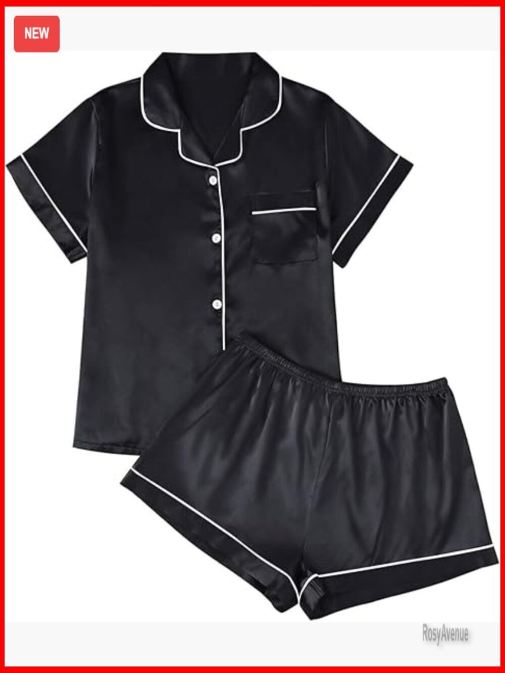 Silk Satin Pajama Set Short Sleeve Button Down Top & Shorts Lounge
